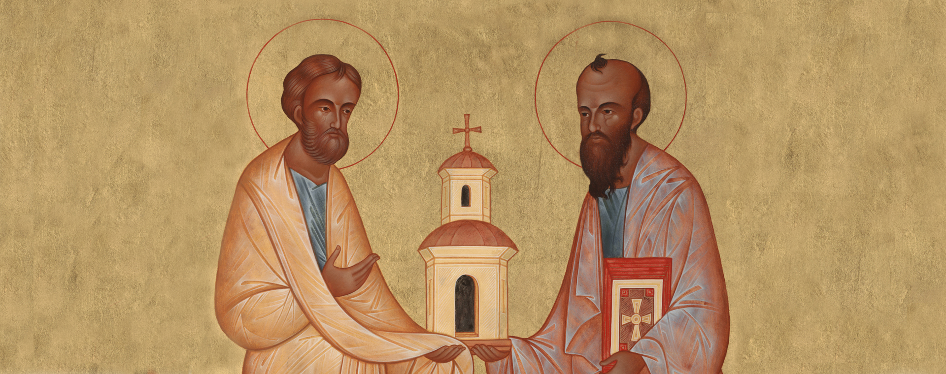 Two saints and church artwork